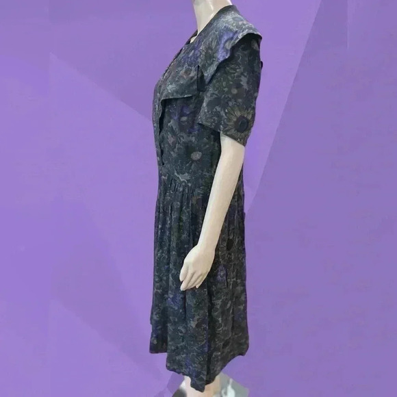 Vintage 70’s/80’s handmade dropwaist modesty black floral dress-XL AS IS - Picture 5 of 10